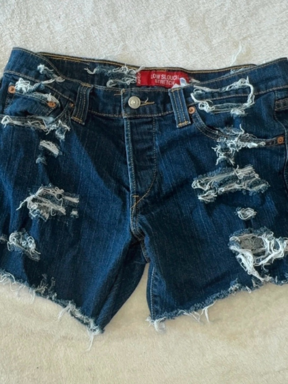 Levi's Dark Blue Distressed Ripped Denim Shorts